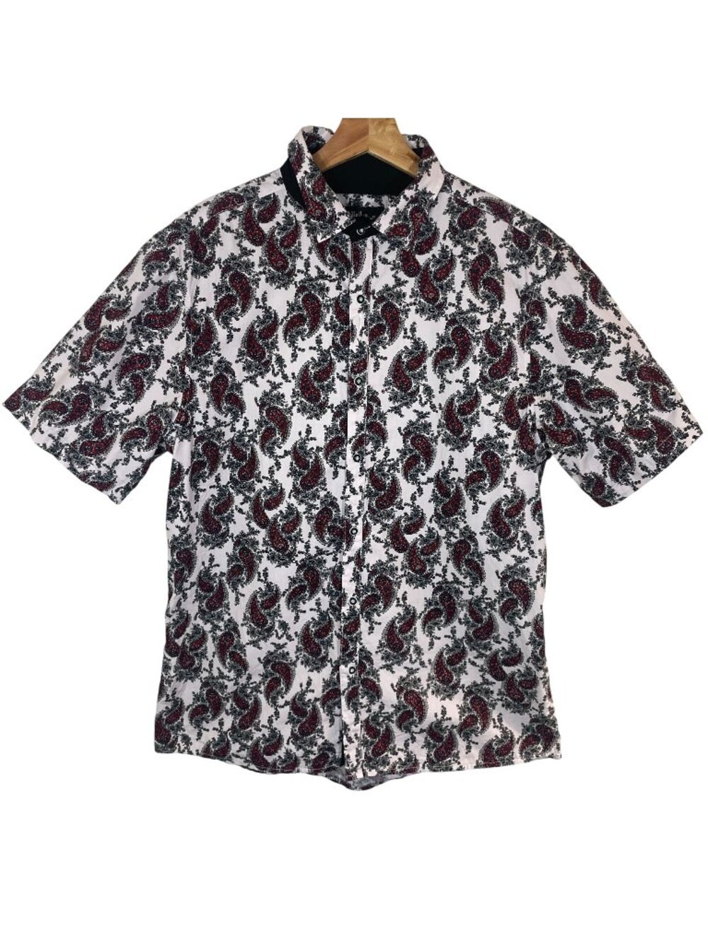 Rock Roll-n-Soul Button Up Paisley Print Shirt Men XL Pink Short Sleeve	Hipster